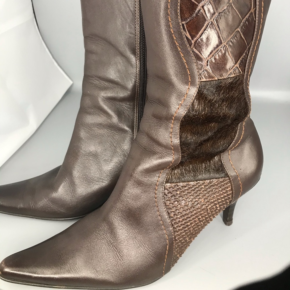 Brown Leather Calf Length Boots